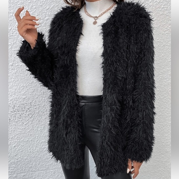 Cozy Faux Vegan Fur Open Front Jacket Coat Hot Pink - Picture 10 of 14